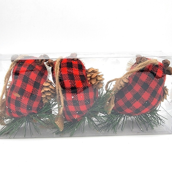 New Flannel Owls 3 Piece Christmas Ornaments 4" H - Picture 3 of 3